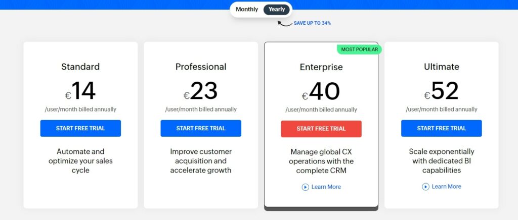 Zoho CRM For Insurance Agency Pricing Plans